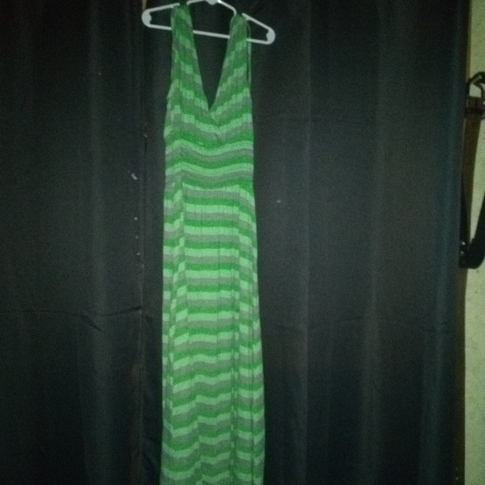 Dress size medium just love green and gray stripes